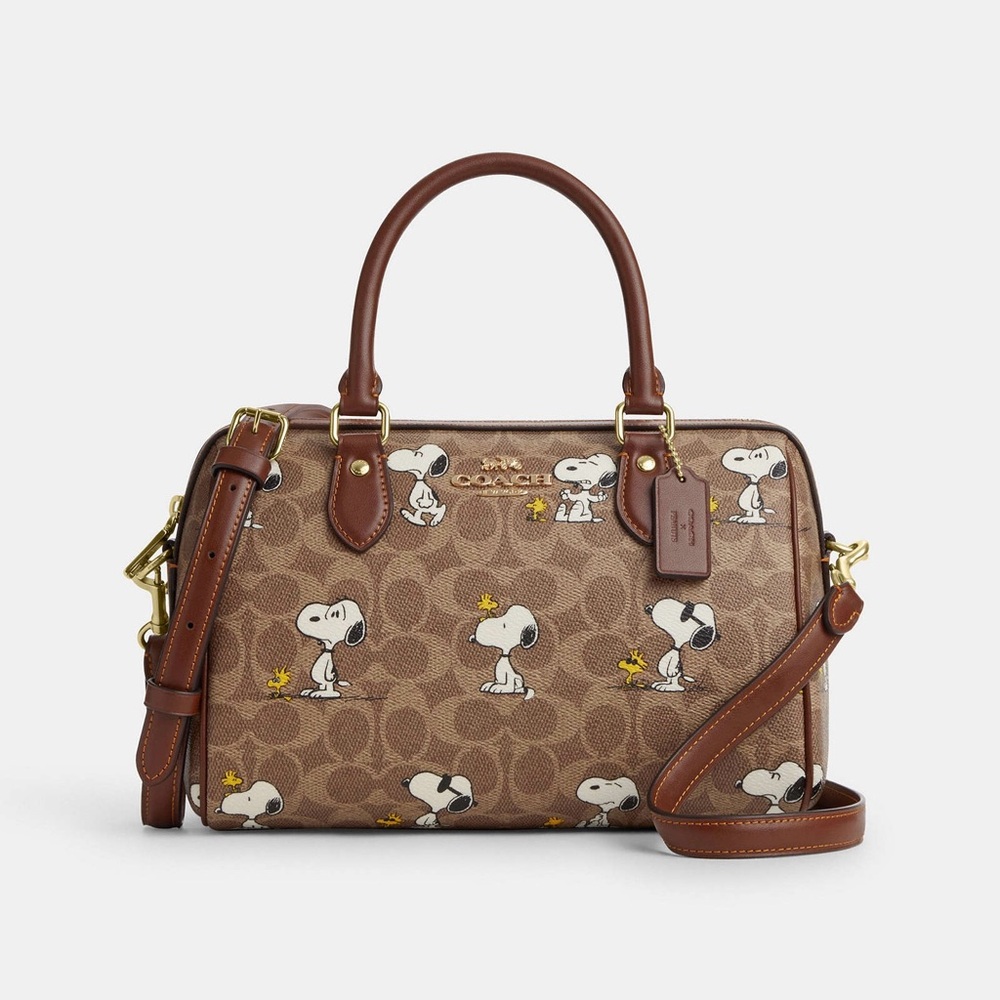 Coach X Peanuts Rowan Satchel Bag In Signature Canvas With Snoopy Print CBM33